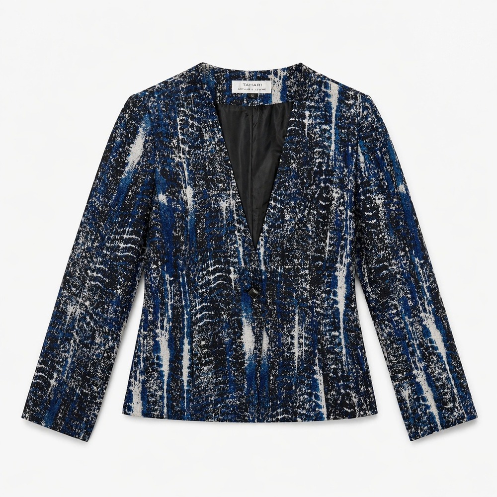 Tahari Arthur S. Levine Blue Abstract Print Artsy Blazer Jacket Womens 12 Stella